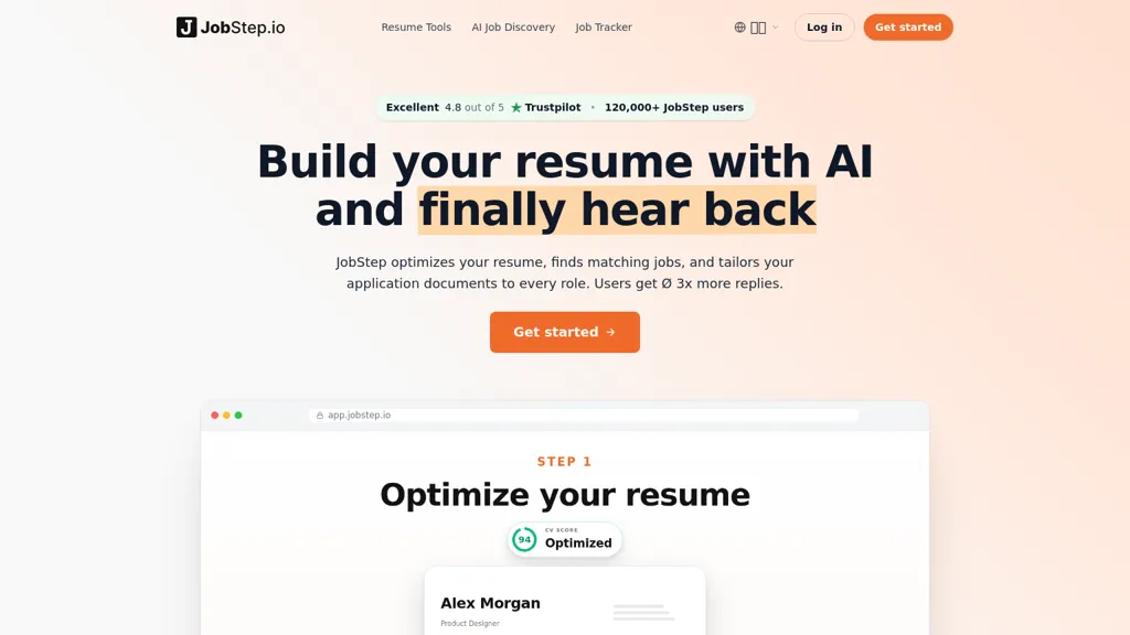  Professional resume example displayed on the official JobStep website.